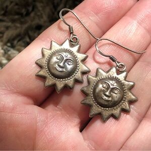 Vintage stamped 925 sterling silver serene sun pierced earrings